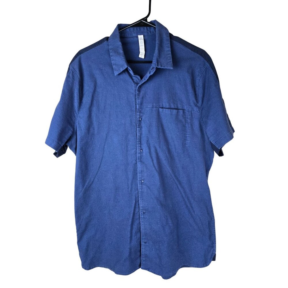 Lululemon Mens Blue Short Sleeve‎ Button-Up Shirt XL Cotton Polyester Blend